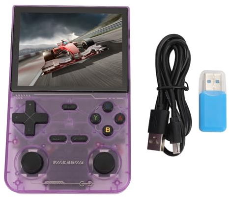 KPOYTWRDN Retro Handheld Game Console, 3.5inch HD Screen with 640x480 Resolution, Dual Joystick Handheld Game Player, Built In 3500mAh Battery and 64G Memory Card, Supports Multiple Emulator (Purple)