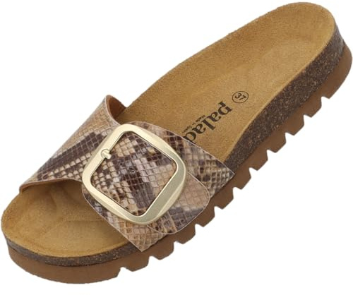 Palado Damen Pantoletten Malta MGS MP Cobra - Animal-Print Sandalen Made in Spain - Hausschuhe mit Kork-Fußbett - bequeme Sommerschuhe