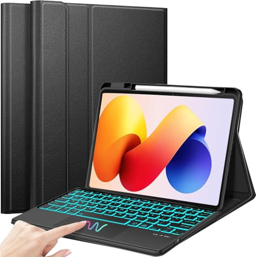 EatronChoi Coque Clavier pour Xiaomi Redmi Pad 2 Pro 12,1 Pouces 2025, Clavier Bluetooth avec pavé Tactile, Rechargeable et Amovible, rétroéclairé en 7 Couleurs