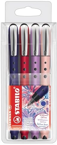 STABILO - Tintenroller - worker+ NatureCOLORS Wildflower | 4er Pack, mit frischen und modernen Farben, Schreibfarbe blau