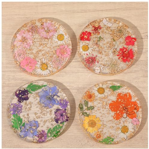 Classicseali 4PCS Resin Coasters,Flower Drink Coasters, 8.7cm/3.4Inch Non-Slip Floral Resin Coaster, Cute Coaster for Drinks,for Coffee Tables,Wooden Desks,Kitchen Bars and Mugs,for Office Women