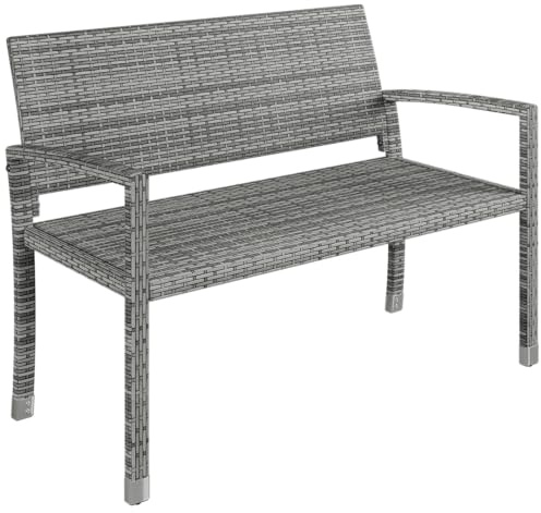 STEELSØN Mirador Gartenbank 2-Sitzer, Grau, Polyrattan, bis 320 kg | Sitzbank Outdoor, Balkonbank wetterfest, Rattanbank mit ergonomischer Lehne, Parkbank für Garten/Terrasse, Terrassenbank