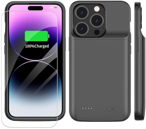 YISHDA 8500mAh Ultra-Slim Battery Case for iPhone 14 Pro Max 6.7 Inch, Rechargeable Portable Charging Cover - Black