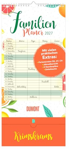 Familienplaner Krimskrams mit Tasche - 4 Spalten 2027: Familienkalender 22x49 cm mit 4 Spalten, Zetteltasche, Schulferien, Stundenplänen & Jahresübersicht, ideal für Familienorganisation