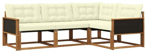 vidaXL Outdoor-Sofagarnitur mit Kissen 4 pcs Natur und Creme, Garten Loungeset, modernes Outdoor Sofa, langlebige Möbel, stylische Terassen-Sitzgelegenheiten, ideal zum Entspannen