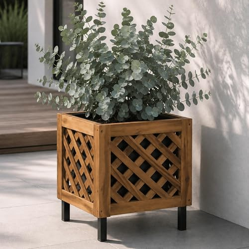 Mendler Pflanzkasten HWC-P86 42x34x34cm Akazie - braun | Blumen-/Pflanzkübel, Blumenkasten, In-/Outdoor, Holz, FSC®-Zertifiziert