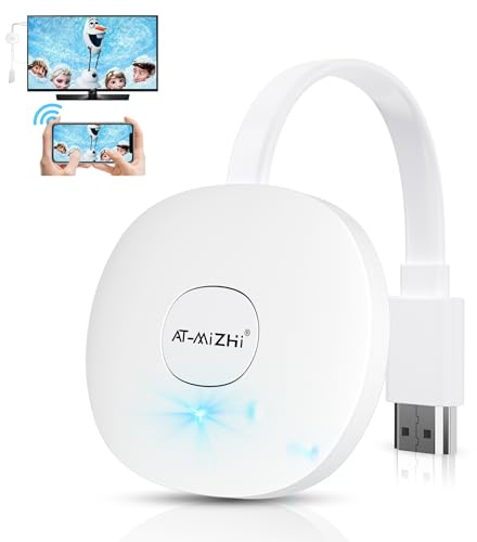 AT-Mizhi Wireless HDMI Dongle TV 4K, Wireless Smart Media Player Streaming, Screen Casting per Miracast/iOS/Mac OS/Airplay/Android/Windows/DLNA, a HDTV, proiettore, monitor