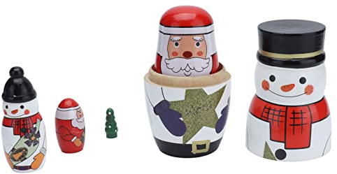 Vistreck 5 Glänzende Runde Matroschka-Puppen – Einzigartige Weihnachtsornamente mit Schneemann, Weihnachtsmann und Baum