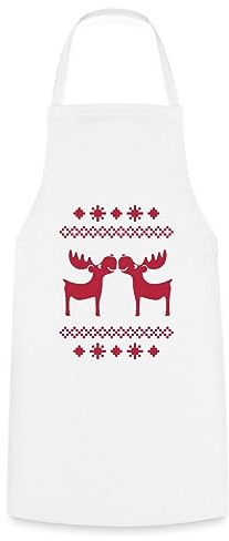 Spreadshirt Elch Rentier Hirsch Weihnachten Norweger Muster Kochschürze, One size, Weiß