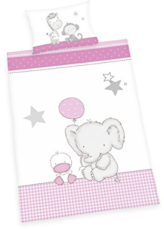Herding Baby Best Kleinkinder-Bettwäsche-Set, Jana Elefant Wendemotiv, Bettbezug 100 x 135 cm, Kopfkissenbezug 40 x 60 cm, Baumwolle/Renforcé, Rosa
