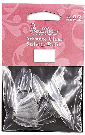 Pro Impressions Advance Clear Stiletto 50 Nail Tips, Size 7