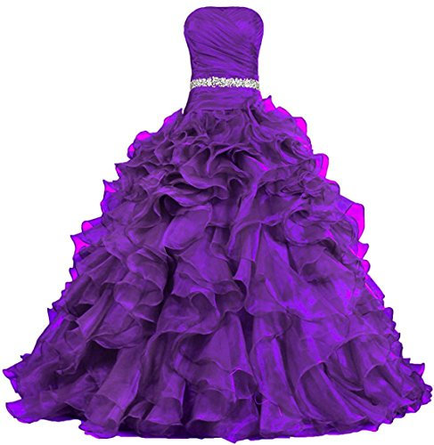 Zorayi Donne Lunghe Senza Spalline Pieghe Organza Abito Da Sera Vestito Da Festa Occasioni, Lilla, 64