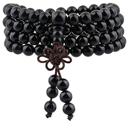mookaitedecor Tibétain Mala Bracelet 108 Perles Pierres Élastique Collier | Bracelet de Malachite en Pierre Cristalline Artisanale