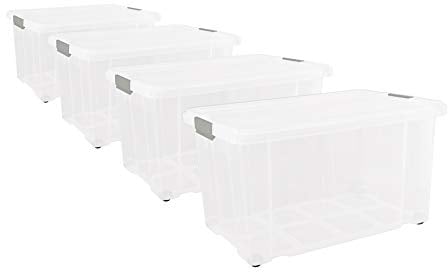 Unimet 4er Set Eurobox mit Deckel und Rollen 60 x 40 x 33 cm transparent Griffe Silber