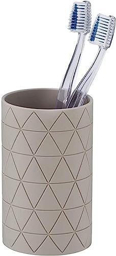 WENKO Zahnputzbecher Casella - Zahnbürstenhalter für Zahnbürste und Zahnpasta, Kunststoff (ABS), 6.8 x 11.8 x 6.8 cm, Taupe