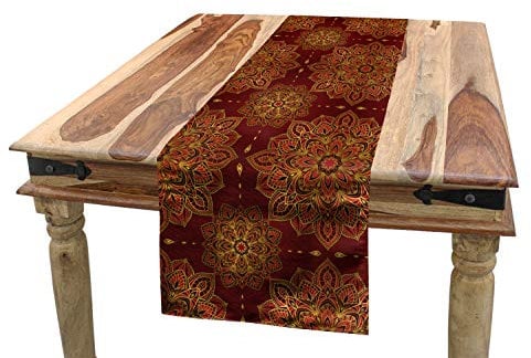 ABAKUHAUS Mandala Tischläufer, Inspiration, Esszimmer Küche Rechteckiger Dekorativer Tischläufer, 40 x 180 cm, Braun Gelb Rot