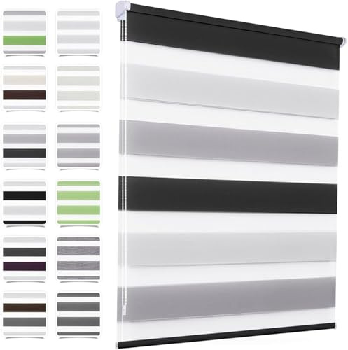 Vkele Doppelrollo Klemmfix ohne Bohren, 90x150cm(BxH) Weiß -grau-anthrazit, Duo Rollo Zebrarollo Fensterrollo für Fenster und Tür, Lichtdurchlässig Verdunkelnd, Seitenzugrollo Sonnenschutz Sichtschutz