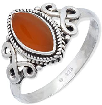 mantraroma Damen Ring Silber mit Stein Karneol Edelstein orange ausgefallen verspielt