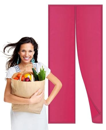 Isolant Thermique Isolation Porte 155x210cm, Isolation Porte Magnétique, Fermeture Automatique Adsorption magnétique Facile à Installer Accès Facile, pour Le Salon/Porte Patio - Rose