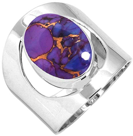 Jeweloporium 925 Silber Ringe für Damen Kupfer Lila Türkis Edelstein Boho Silber Ringe Größe 68(21.6) Weihnachten - Geschenk Handgefertigt Schmuck