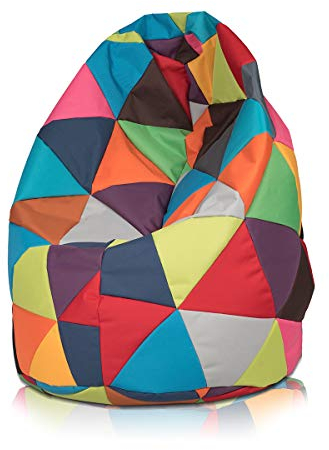 Ecopuf Sitzsack L Patchwork - Outdoor und Indoor Polyester Bean-Bag mit Anti-Verlust Reißverschluss - 70x110 cm