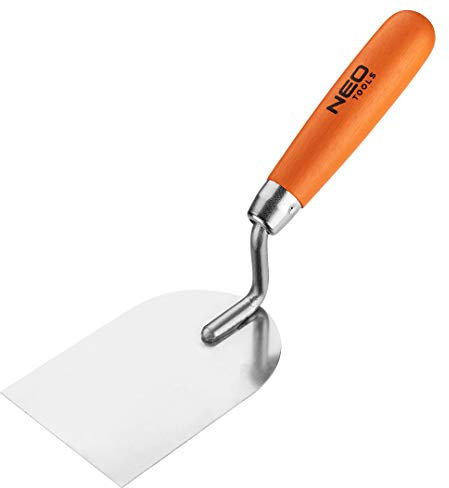 NEO TOOLS Horseshoe Shaped Stucco Trowel with Wooden Handle, Straight Neck, Stainless Steel Trowel for Flush-Mounting, Touch-Up and Corner Work