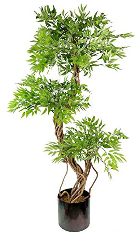 Leaf Realistic Artificial Japanese Fruticosa Ficus Tree, Wood, Green Rainbow, 140cm
