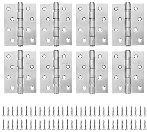 Bisagras de Puerta de Acero Inoxidable de 4 Pulgadas - 8 Unidades, 4 Vías, Con Rodamientos de Bolas, 2,5 mm de Grosor, Color Plateado