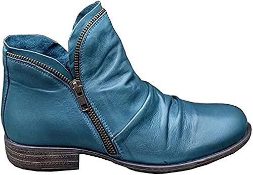 Tophoopp Stivaletti da donna, stivali da donna, con tacco basso, stivaletti Chelsea con cerniera, leggeri e comodi, Blu, 38 EU