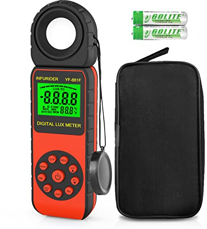 Digital Luxmeter Belichtungsmesser,INFURIDER YF-881F Lichtmessgerät mit 0,01-400.000 Lux,Illuminance Light Meter mit 270° Drehbarem Detektor für LED-Beleuchtung,Pflanze,Fotografie