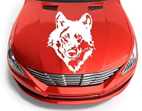 Wolfskopf Auto Aufkleber für Wohnmobil, Van und Motorhaube - Großformat 55x43 cm, Hochwertig und Wetterfest, Ideal für Tier- und Naturfans (Weiß)