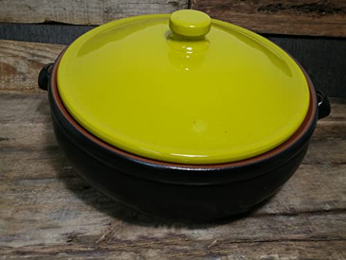 OFERTA CACEROLA DE BARRO CON TAPA NEGRA Y VERDE 28CM. Hecha por un artesano de España. ENVÍO GRATIS.