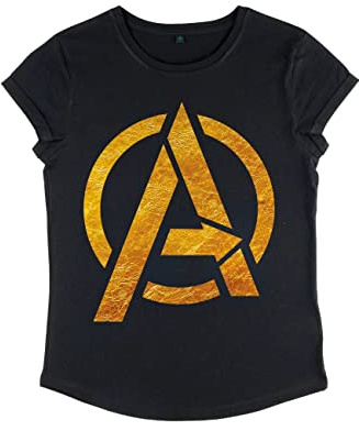 Marvel Avengers - Gold Foil Avengers Women's Rolled-sleeve Black XL