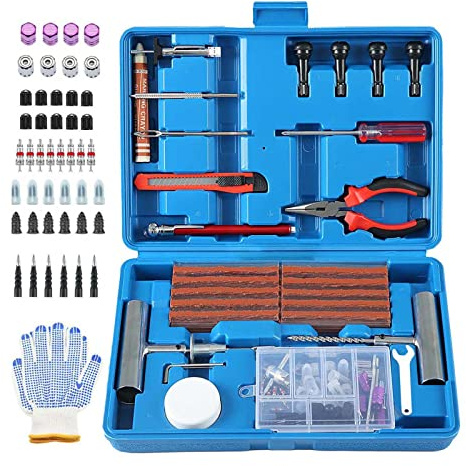 TILIBOTE Reifenreparatur-Set, 117-teilig, robustes Reifenstecker-Set für Auto, LKW, Wohnmobil, ATV, Traktor, Anhänger, Motorrad, Universal-Reifenreparaturwerkzeuge zum Reparieren von Löchern und