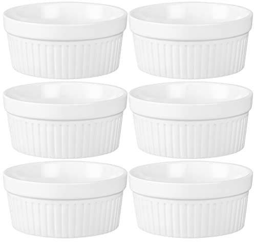 BESTonZON 6 Pièces Ramequins En Porcelaine 2. 5 Pouces Allant Four Petits Plats Pour Crème Brûlée Trempette À La Crème Glacée Et Sauces Tasse En Céramique Blanc Mini Bols De Cuisson