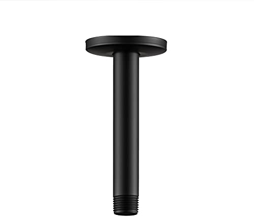 OFFO Brazo de ducha con reborde 15cm Brazo de ducha universal para montaje en techo para rociador fijo y rociador de lluvia Negro mate