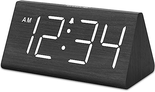DreamSky Wooden Digital Alarm Clocks for Bedrooms - Electric Desk Clock with Large Numbers, USB Port, Loud Alarm for Heavy Sleepers, Adjustable Volume, Dimmer, DST, Wood Décor Gifts, Adapter Powered