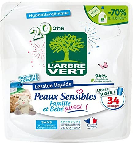 L'Arbre Vert L Arbre Vert Recharge Lessive peaux sensibles x34 lavages 1,53L - La recharge de 1,53L