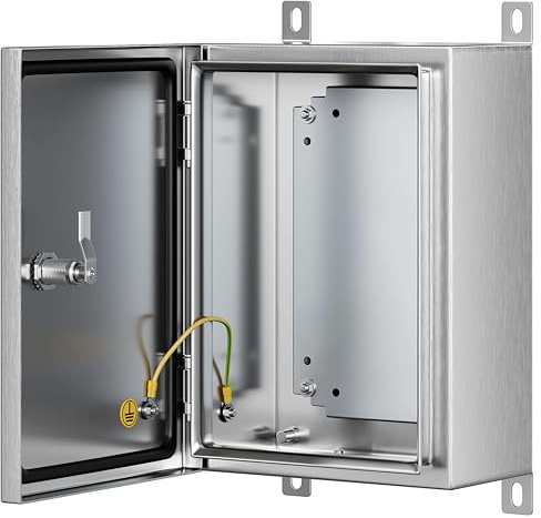 KWONONG Stainless Steel Enclosure, IP65 Waterproof Electrical Box for Indoor and Outdoor Projects, Includes Mounting Plate and Wall Bracket 350×250×150mm (14×10×6)
