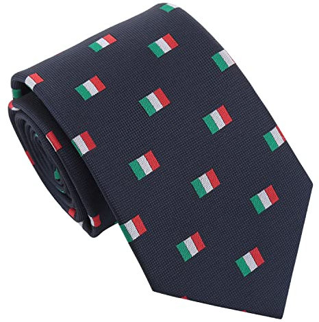 DQT Klassische Krawatte für Herren, bestickt, Flaggenaufdruck, Italien-Flagge, Einheitsgröße