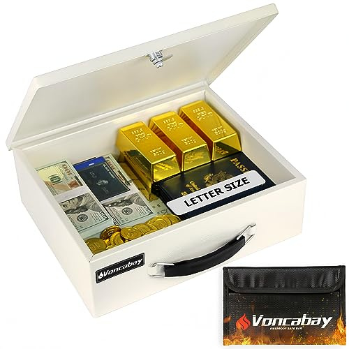 Voncabay Geldtresor für Zuhause & Feuerfeste Geldtasche für Bargeldsafe, tragbare feuerfeste Dokumentenbox mit Schlüssel, 0,33 Kubikfuß Schlossbox mit Handgriff für persönliche Gegenstände, Bargeld,