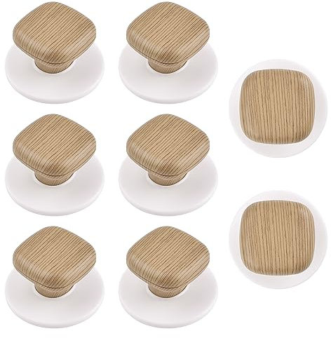 MOROBOR Tirador de cajón autoadhesivo de grano de madera, 8 piezas de plástico redondo cuadrado autoadhesivo, pomos auxiliares para gabinetes, cajones, vidrio
