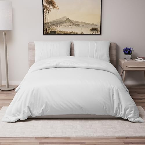 Dreamzie - Bettwäsche Set 200x220 cm mit 2 Kissenbezügen 80x80 cm Weiß - Bettbezug 200x220 Erwachsene aus 100% Mikrofaser - Zertifiziert ohne Chemikalien (Oeko TEX)