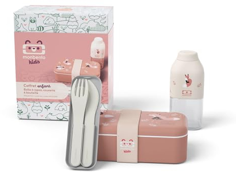 monbento - Coffret Cadeau Enfant - avec Lunch box MB Foodie Fox, Gourde Enfant MB Positive S, couvert enfant MB Pocket Color - Idée Cadeau pour Enfant Pratique pour L'école - Renard