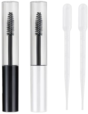 Lot de 4 tubes vides de 10 ml avec brosses à mascara, 2 compte-gouttes, tubes de mascara vides rechargeables, tubes à échantillons vides clairs, flacons de conteneur de mascara, tubes de baguette