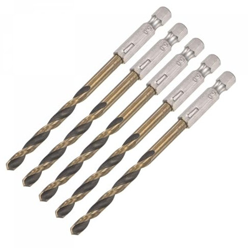 TA-VIGOR 5Pcs 5mm Hex Shank Twist Drill Bit Set, 1/4 Inch Shank HSS High Speed Steel Drill Bit Set Quick Change Twist Drill Bits for Woodworking, Plastic and Metal
