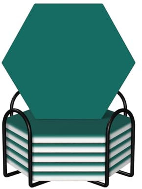 Sottobicchieri esagonali in sughero in ceramica, 6 pezzi, immagine verde scuro solida: fondo in sughero antiscivolo adatto a tutte le tazze da caffè e tazze sportive