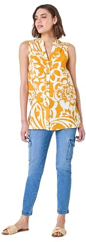 Roman Originals Sleeveless Shirt for Women UK Ladies Blouse Top Button Through Summer Smart Casual Work Cocktail Party Office Holiday Special Occassion Evening Going Out - Mango - Size 10