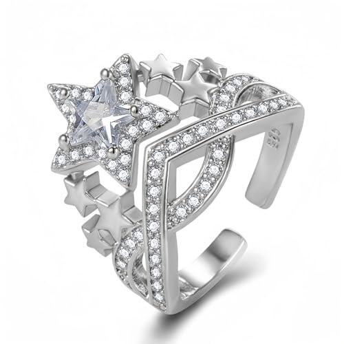 Damen-Ring Jahrestag Knoten Stern Zirkonia Partnerringe Fingerring Midi Ring Vertrauensring 925 für Frauen Mädchen