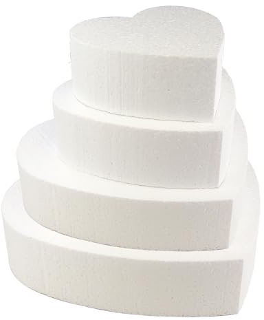 Jacobi Decor Herz Dummy Set 4 Etagen I 32cm hohe Styropor Torte hochwertig I 8cm Hoch - 15,5, 25,5, 30,5, 35,5 cm Breit I Cake Company, weiß